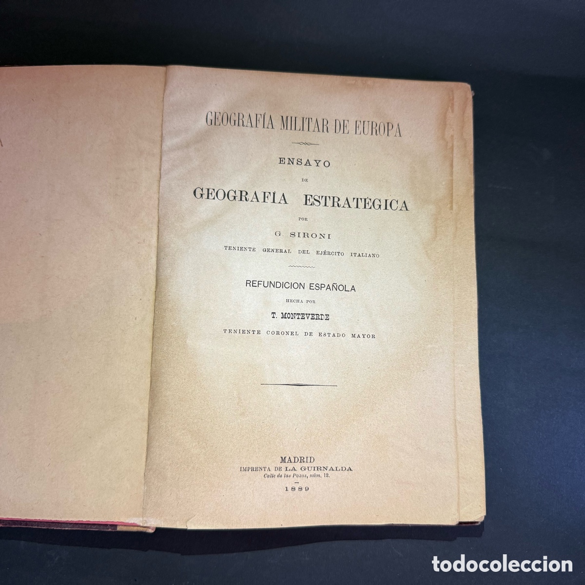 Militaria: 1889 - Geograf&iacute;a militar de Europa - Ensayo de Geograf&iacute;a Estrat&eacute;gica - G. Sironi