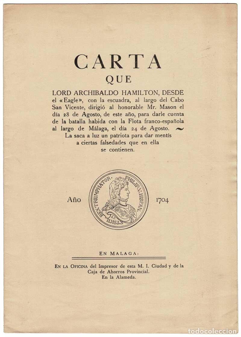 Militaria: Carta que lord Archibaldo Hamilton, desde el Eagle, con la escuadra, al largo del Cabo San Vicente..