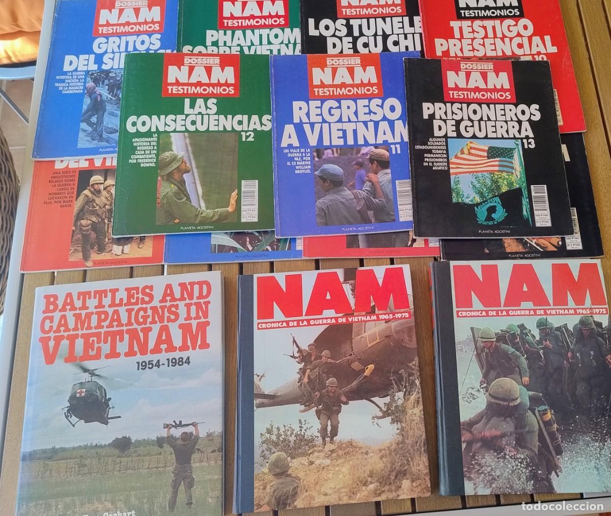 Militaria: NAM CR&Oacute;NICA GUERRA VIETNAM 2 TOMOS, TESTIMONIOS 11 FASCICULOS Y LIBRO EN INGLES MISMO TEMA.