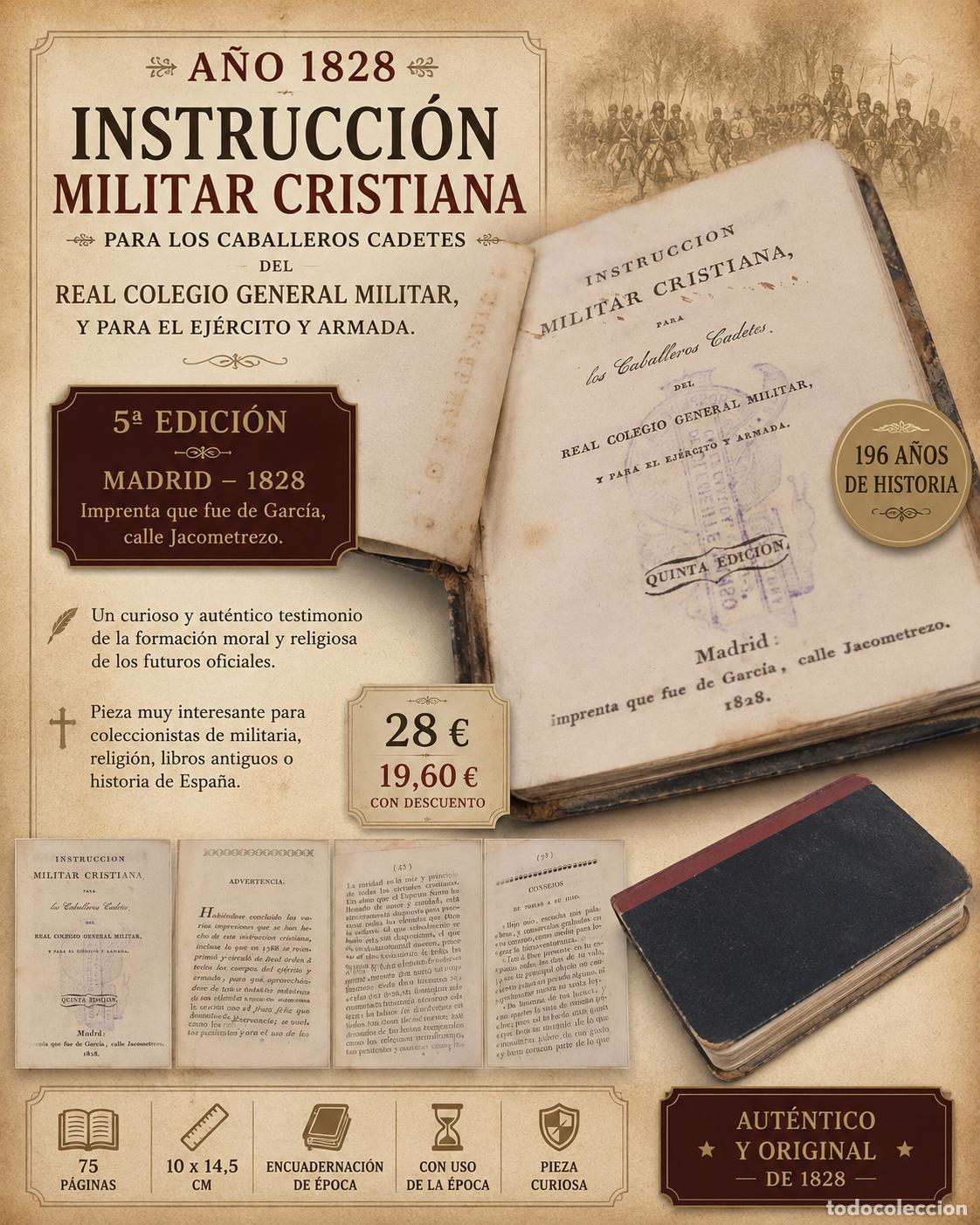 Militaria: A&Ntilde;O 1828 / INSTRUCCI&Oacute;N MILITAR CRISTIANA / REAL COLEGIO GENERAL MILITAR / 5&ordf; EDICI&Oacute;N