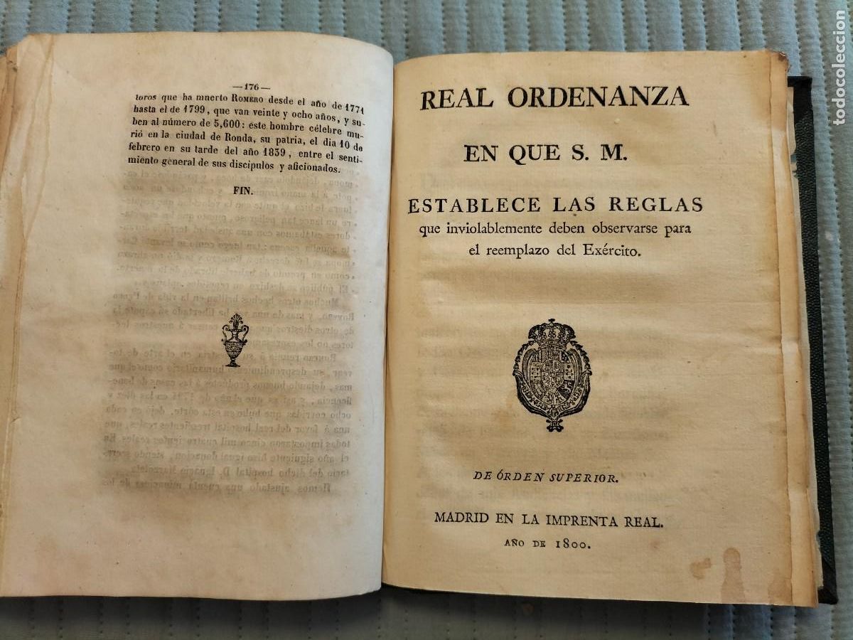Militaria: Antigua encuadernaci&oacute;n textos militares y otros S.XIX entre ellos R.O. REEMPLAZO DEL EJERCITO 1800