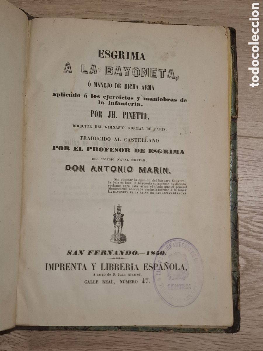 Military Antiques: Esgrima a la bayoneta o manejo de dicha arma, por JH. Pinette, San Fernando 1850