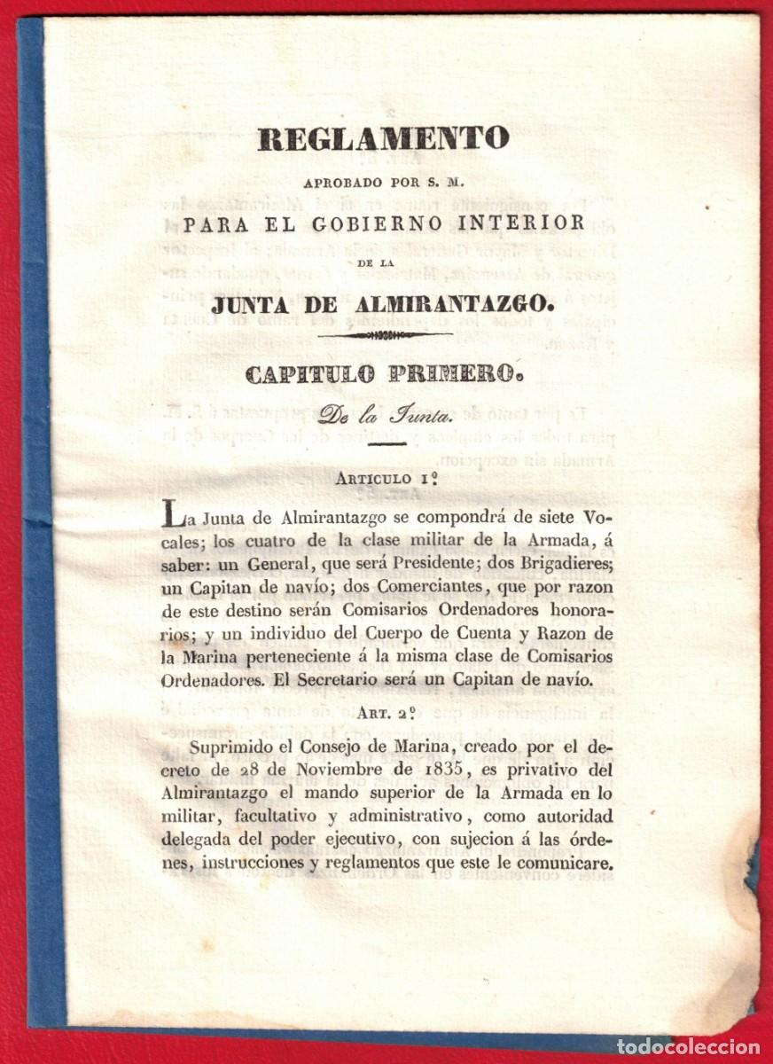 Militaria: Junta del Almirantazgo - A&ntilde;o 1869 - Reglamento aprobado por S.M. para el gobierno interior