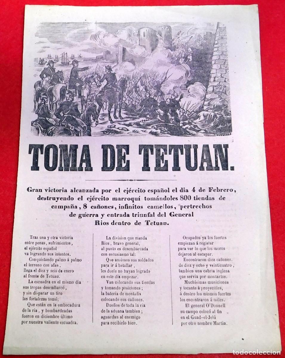 Militaria: A&ntilde;o 1860 Guerra de Africa - Toma de Tetuan General Rios - Imprenta Jose Taul&oacute; Barcelona