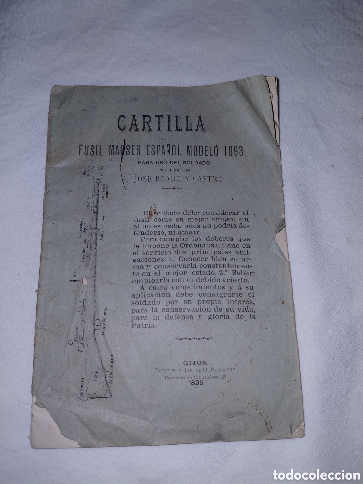 Militaria: CARTILLA DEL FUSIL MAUSER ESPA&Ntilde;OL MODELO 1893 PARA USO DEL SOLDADO.JOSE BOADO Y CASTRO GIJON 1895