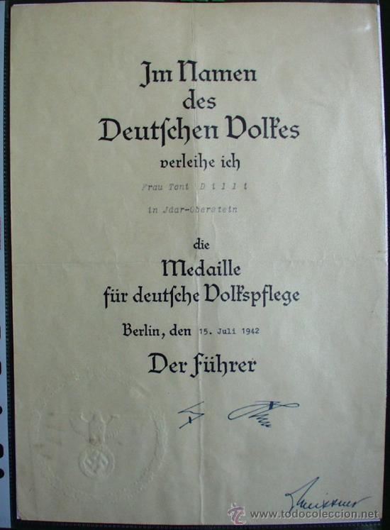Militaria: ALEMANIA III REICH - DEUTSCHE VOLKSPFLEGE MEDAILLE + DOCUMENTO CONCESION + EXPERTIZACION