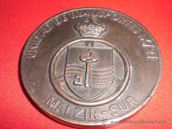 Military Antiques: MEDALLA DE BRONCE DE 7 CM DE DIAMETRO DE LA UNIDAD DE TRANSPORTES IX/21 MALZIR-SUR SEVILLA