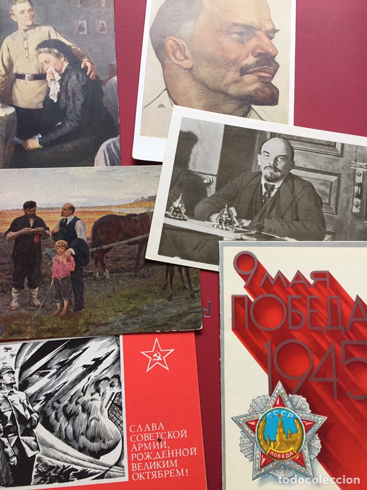Militaria: Lote URSS Lenin condecoraciones y postales