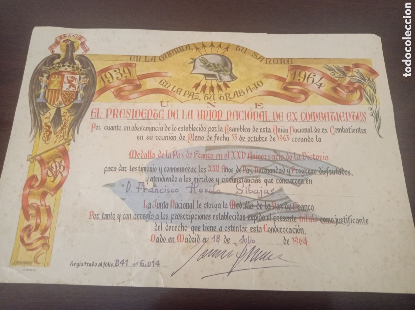 Militaria: CONCESION MEDALLA DE LA PAZ - Foto 1