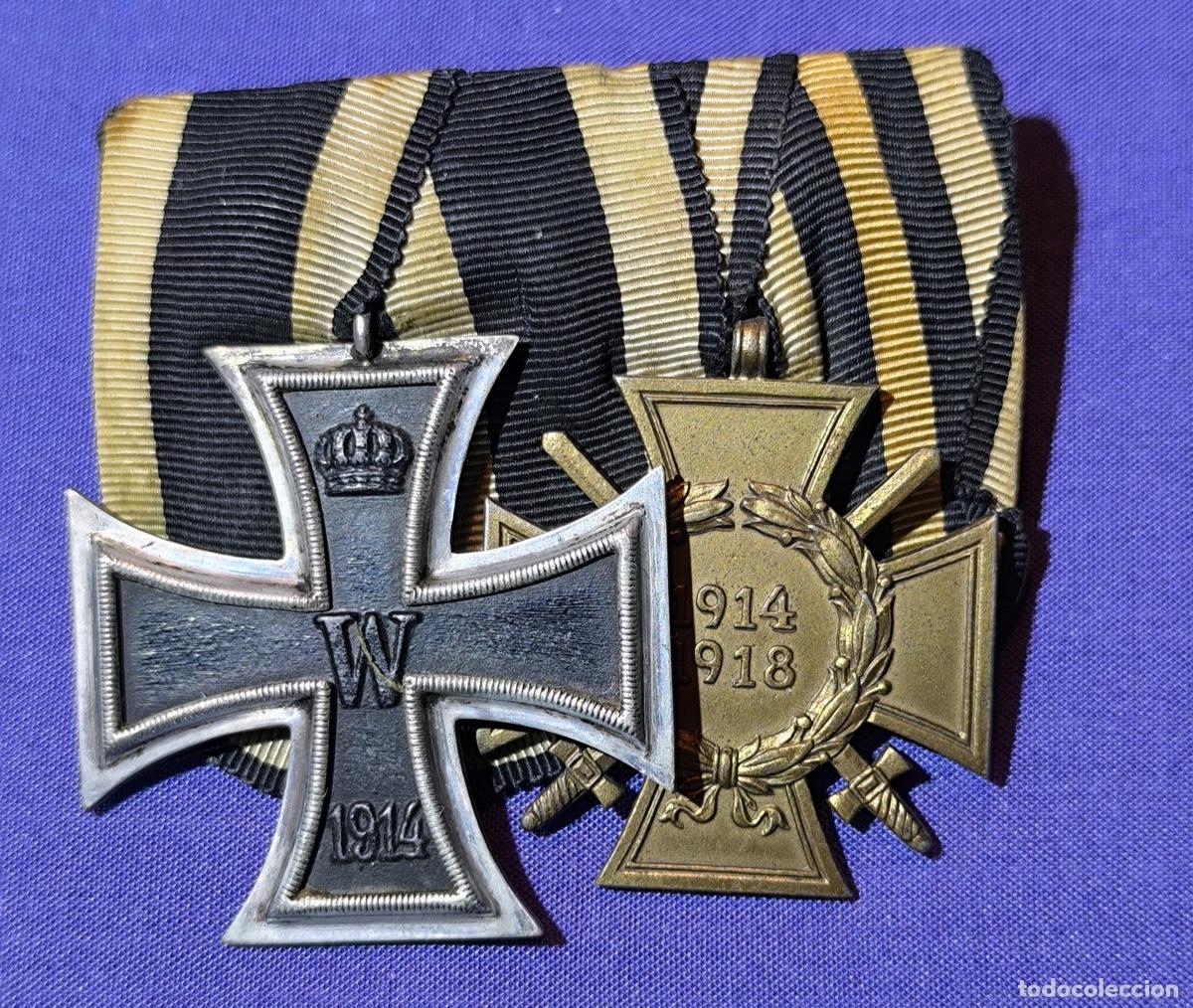 Militaria: 1&ordf; guerra mundial, pasador cruz de hierro de segunda clase y cruz de Hindenburg 1914-1918 marcada.