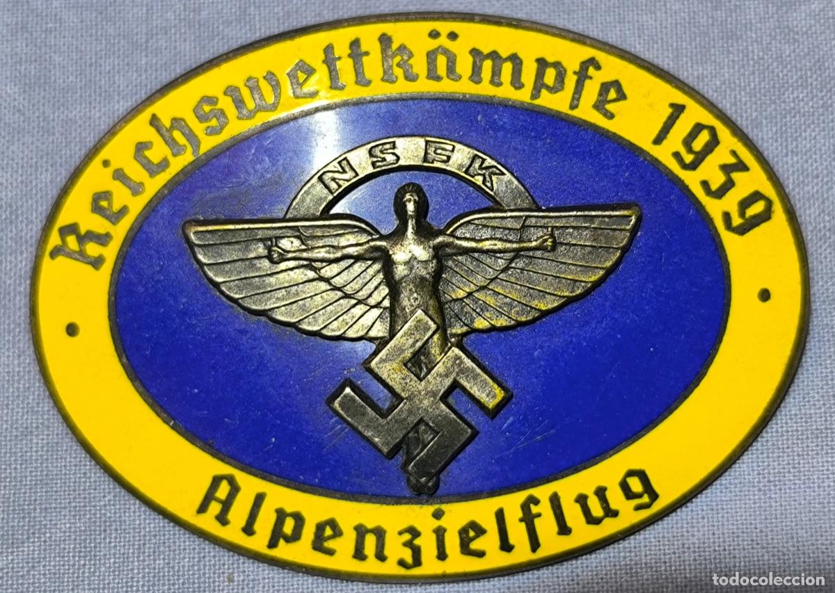 Militaria: Insignia NSFK 1939 Competici&oacute;nes del Reich, vuelo sin motor, glider, destino los Alpes.