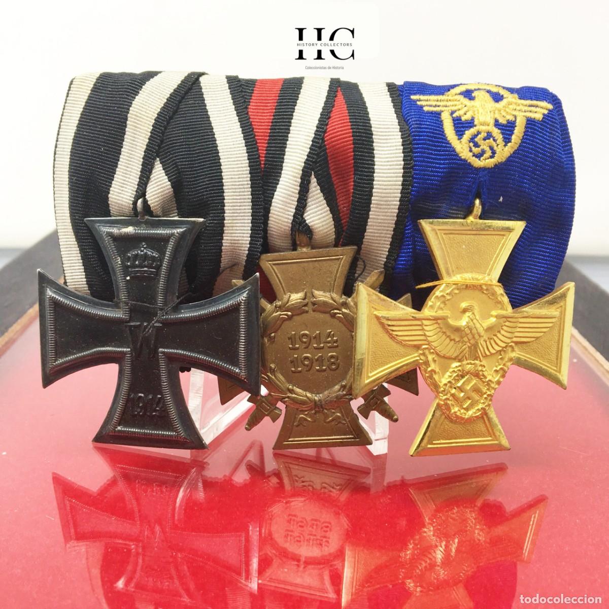 Militaria: Pasador de Gala Alem&aacute;n con Cruz de Hierro, Cruz Hindenburg y Polic&iacute;a 25 A&ntilde;os &ndash; WWII