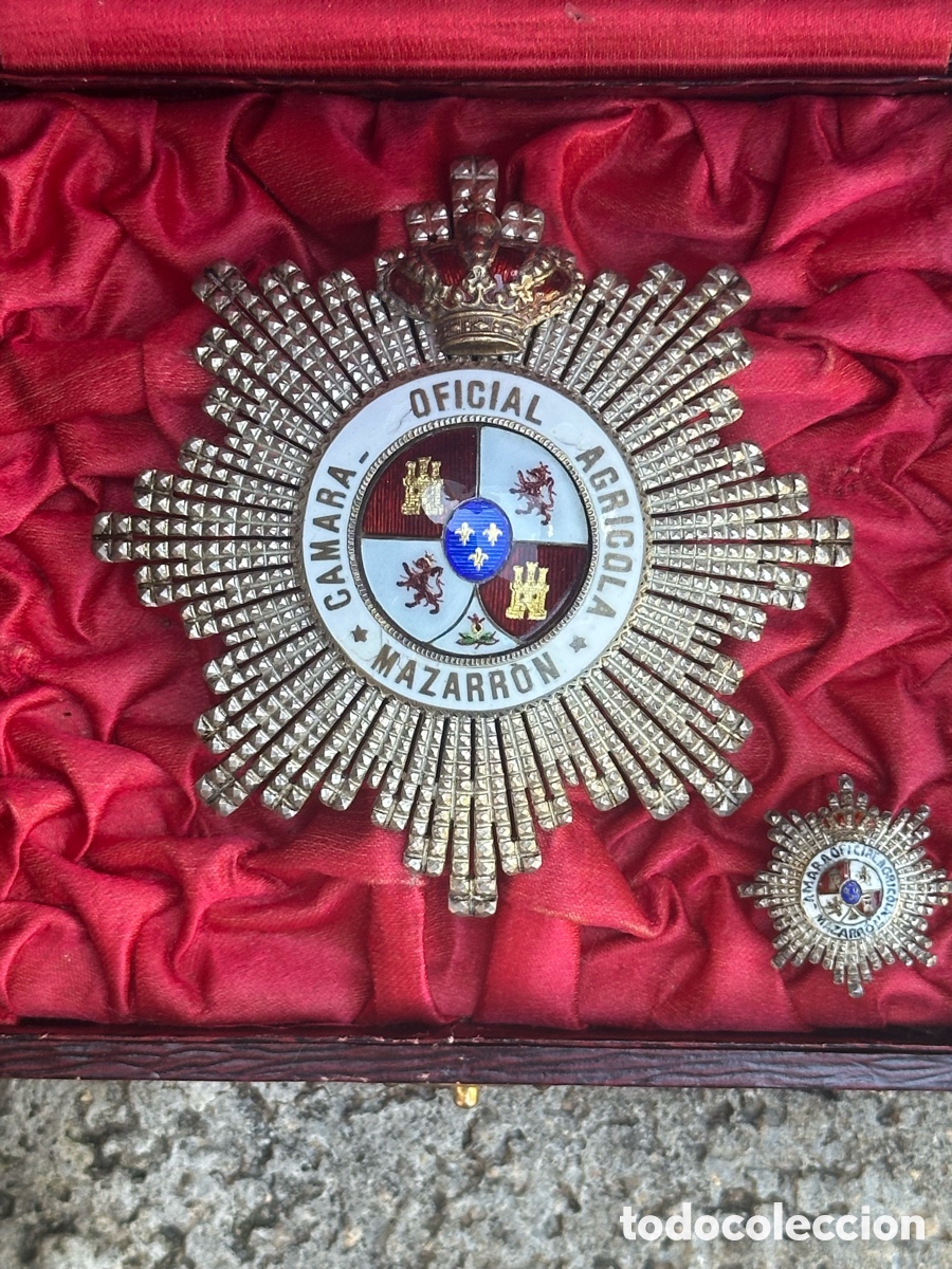 Militaria: PLACA EN PLATA AL MERITO AGRICOLA - CAMARA OFICIAL AGRICOLA MAZARRON Y MINIATURA CON ESTUCHE
