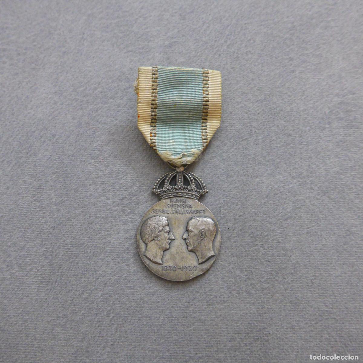 Militaria: Antigua medalla sueca del jubileo de la Real Sociedad de Vela 1830 - 1930. Original, Suecia.