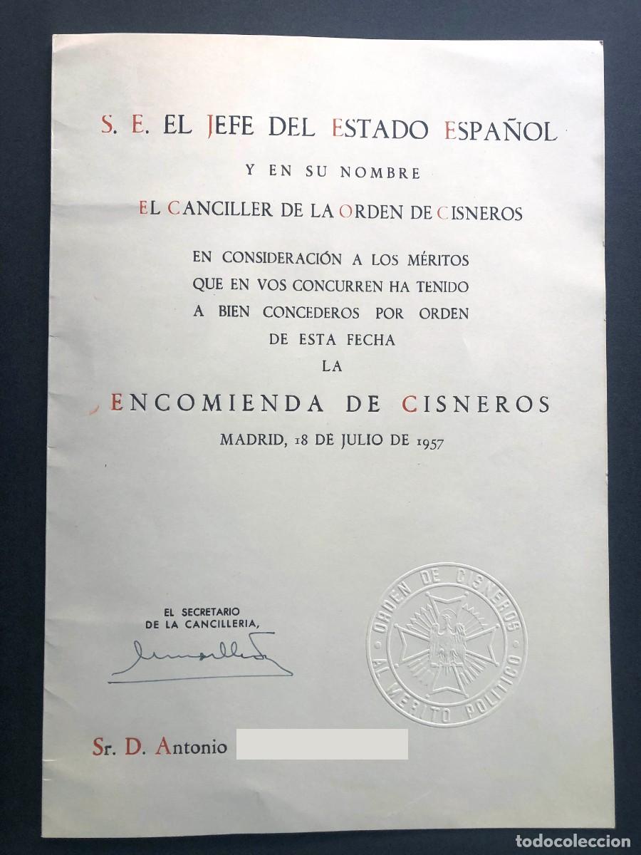 Militaria: CONCESI&Oacute;N - ENCOMIENDA DE CISNEROS - EL JEFE DEL ESTADO ESPA&Ntilde;OL / MADRID 1957 / L&Eacute;RIDA