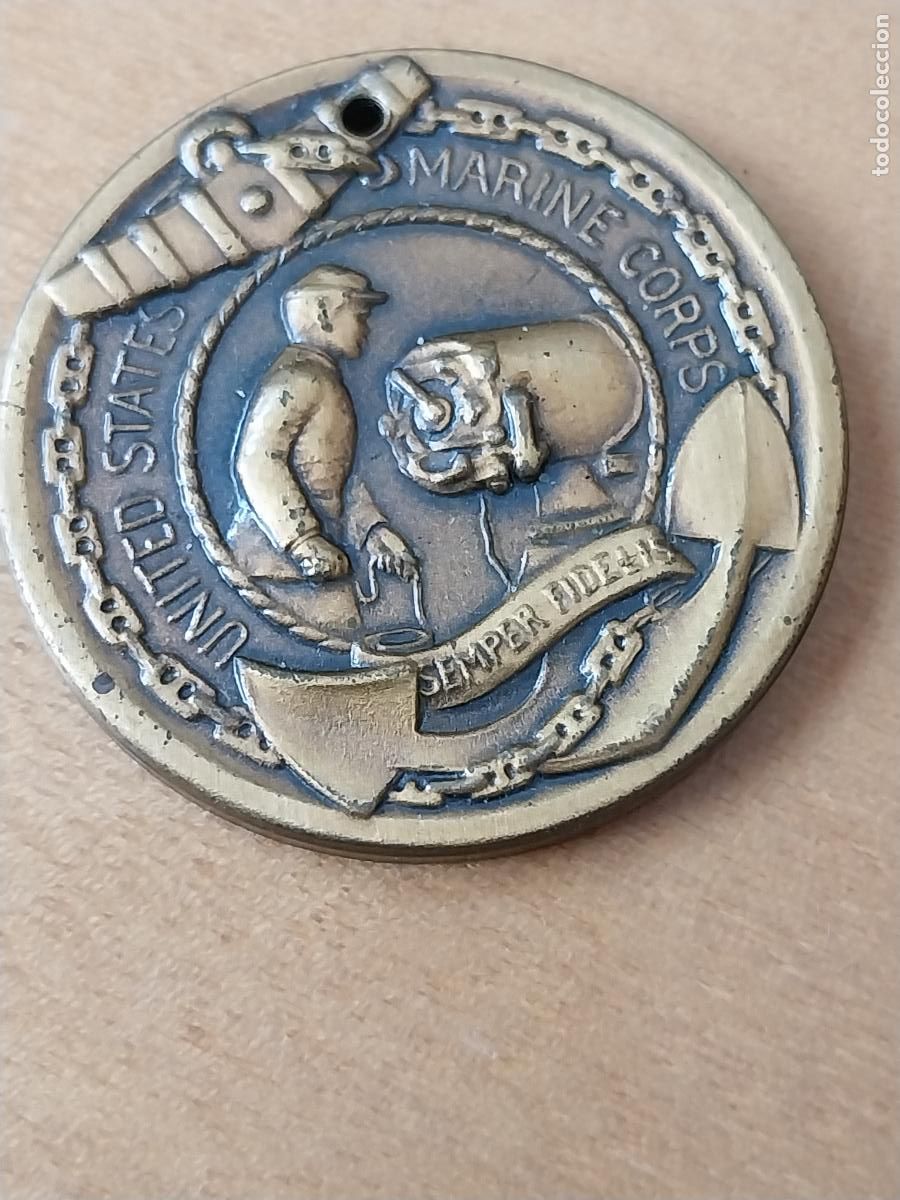 Militaria: USA MARINE CORPS MEDALLA 3.45CMS TONO BRONCE MUY BONITO OBEDIENCE FIDELITY