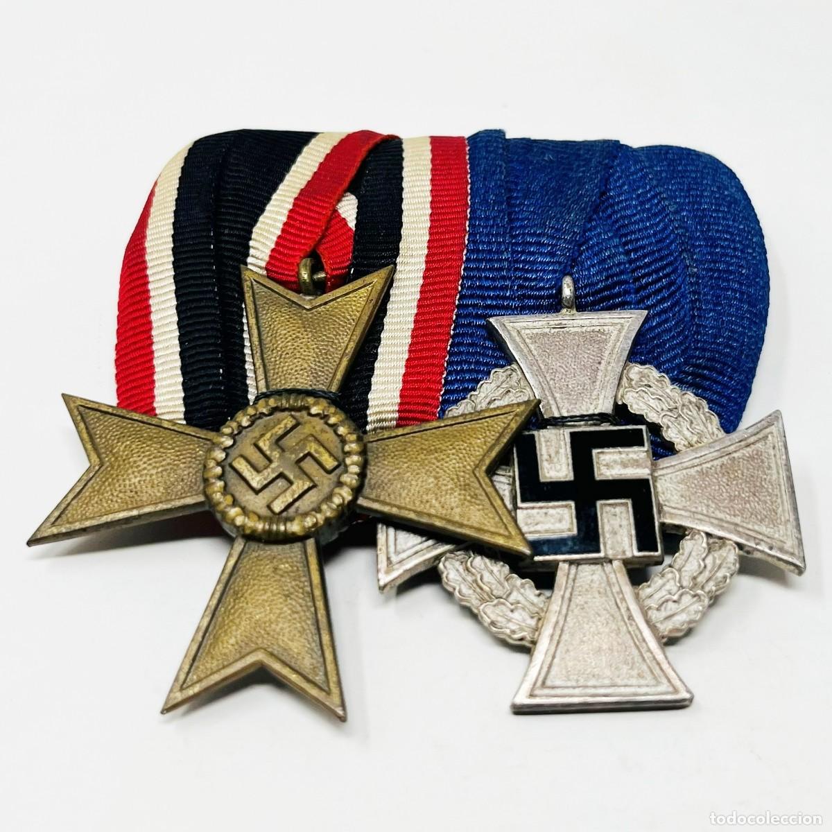 Militaria: Pasador de Gala Original IIGM &ndash; Cruz al M&eacute;rito de Guerra y 25 A&ntilde;os de Servicio Leal &ndash; Alemania