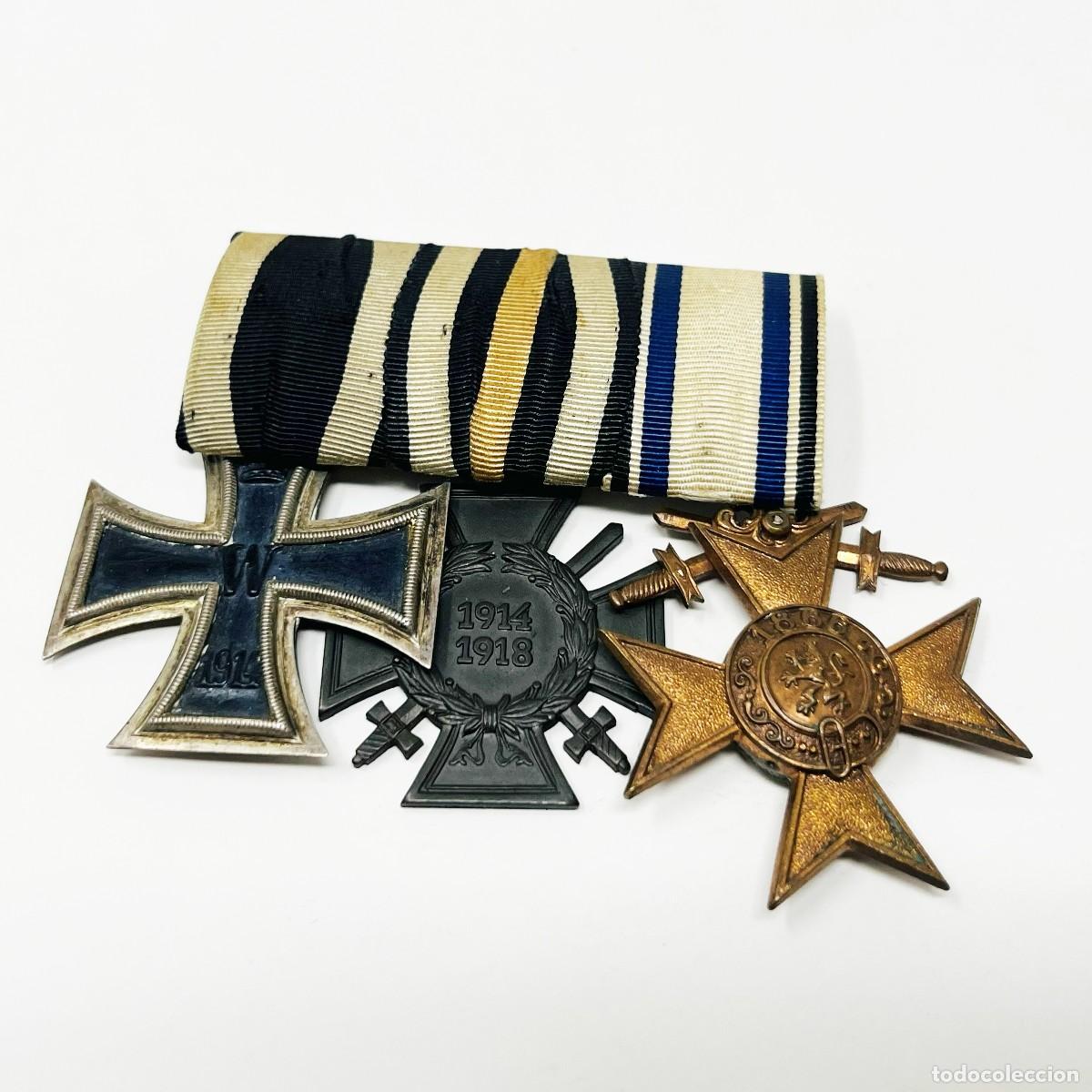 Militaria: Pasador de Gala Desmontable D.R.G.M. &ndash; Cruz de Hierro 1914, Cruz de Hindenburg y Cruz al M&eacute;rito Mili