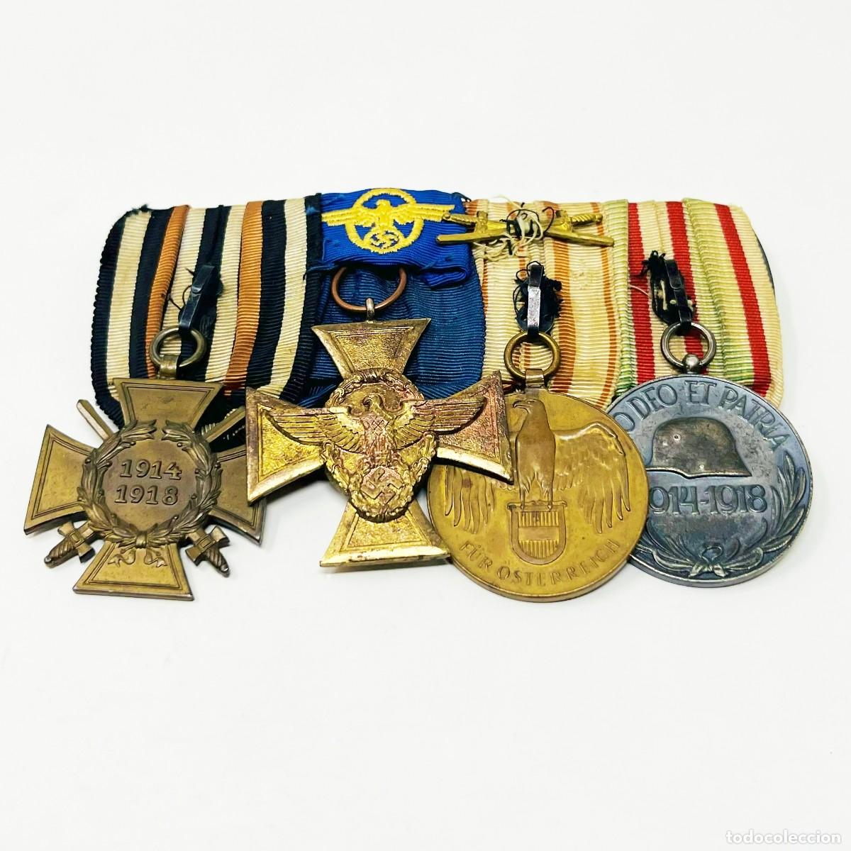 Militaria: Pasador de Gala 4 Medallas &ndash; Polic&iacute;a Alemana, Cruz Hindenburg, Austria y Hungr&iacute;a &ndash; IGM / Periodo de