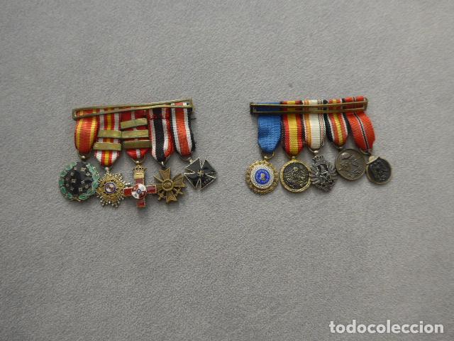 Militaria: Antiguos 2 pasador de medallas originales de la Division Azul: cruz hierro, Rusia, vieja guardia...