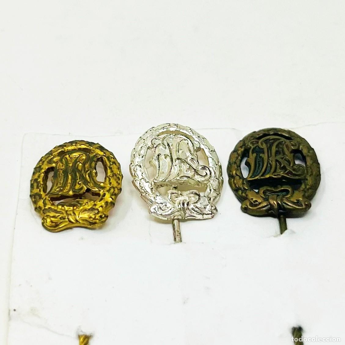 Militaria: Tr&iacute;o Stickpins DRL Oro Plata Bronce Original Alemania 1933-1937 Wernstein Jena Reichssportabzeichen