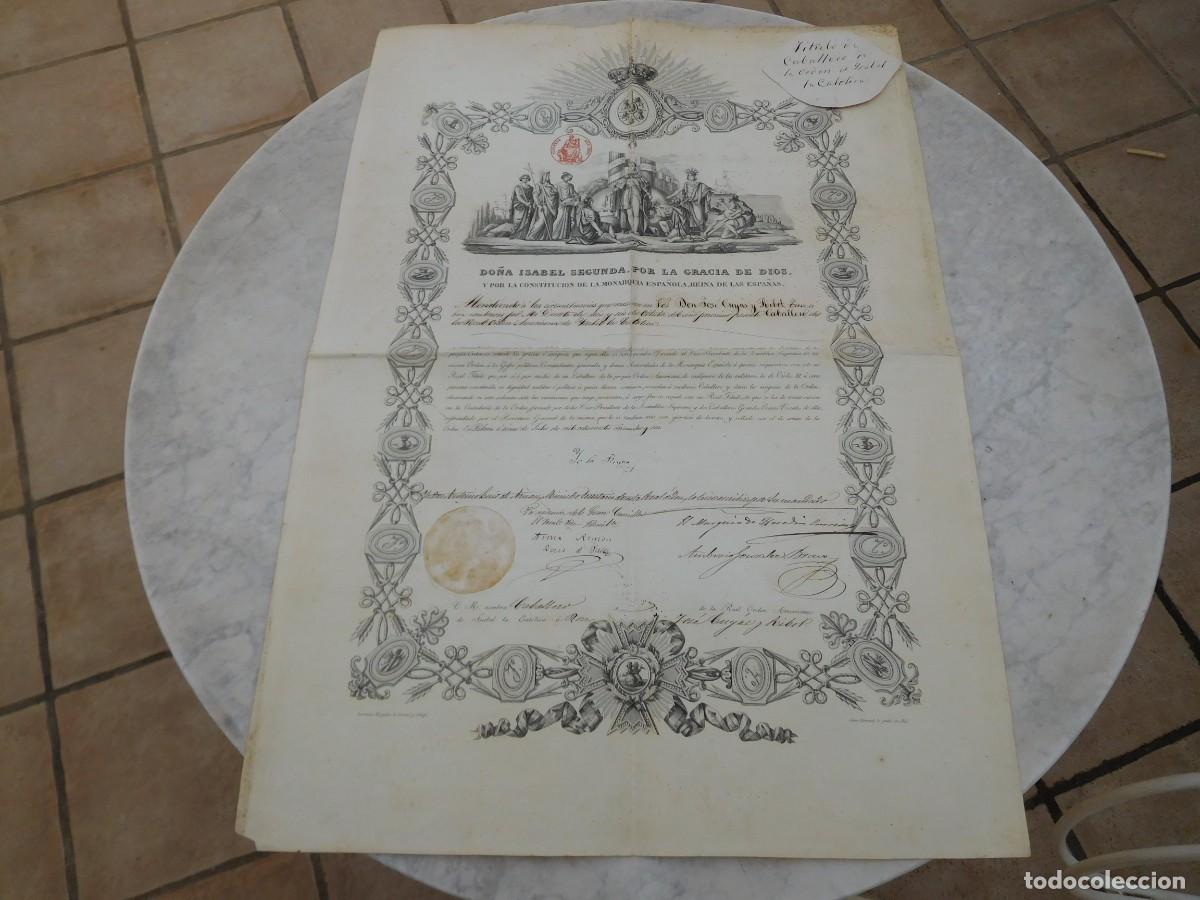 Militaria: Concesi&oacute;n caballero de la orden de Isabel la cat&oacute;lica 1856 Jos&eacute; Cuyas y Ribot. Rest. 7 Puertas BCN
