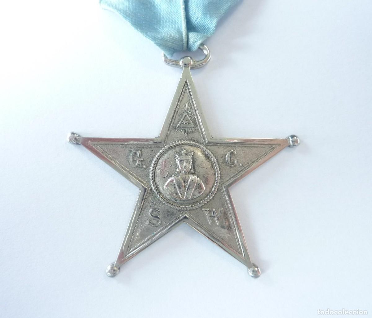 Militaria: Masoner&iacute;a: Antigua medalla mas&oacute;nica a identificar. Estrella de 5 puntas. A catalogar.