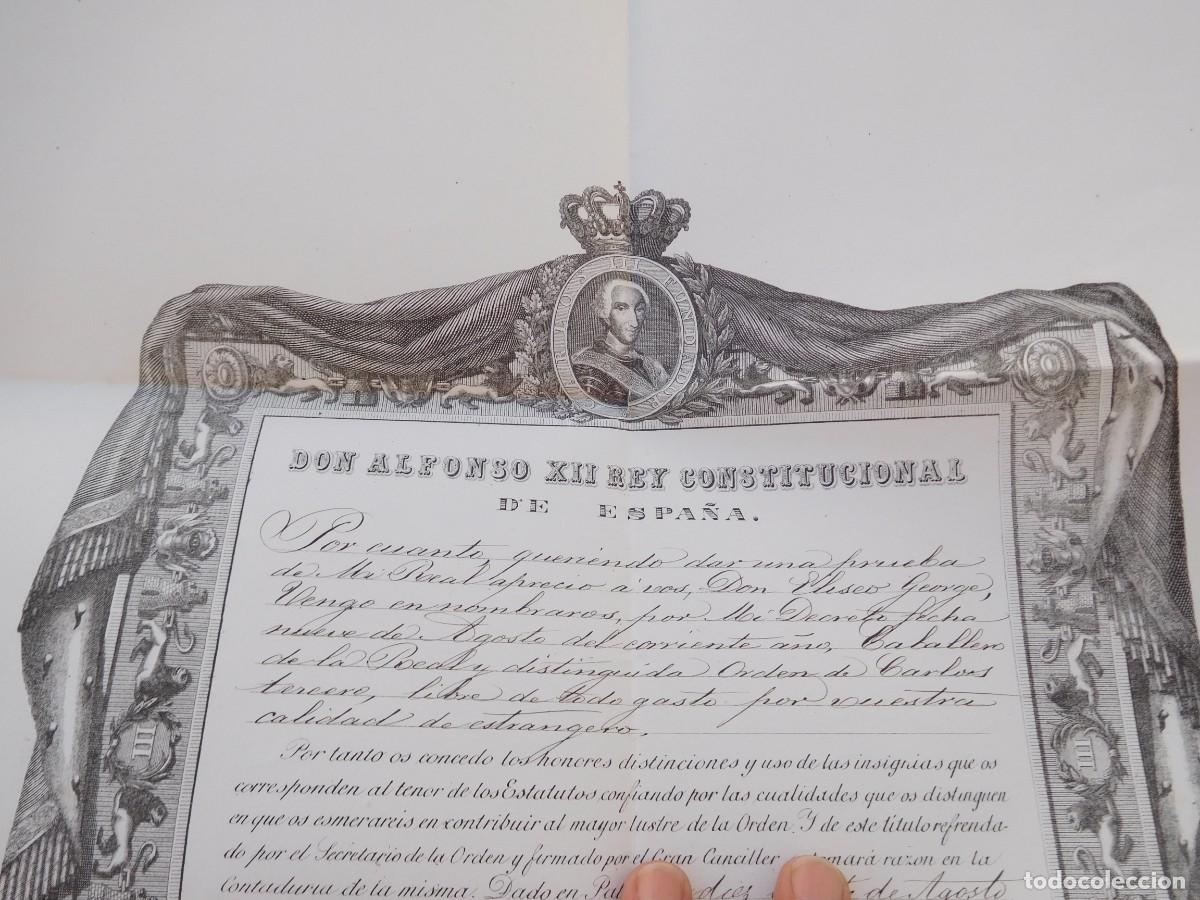 Militaria: Concesi&oacute;n de cruz de caballero de la real orden de Carlos III a&ntilde;o 1875