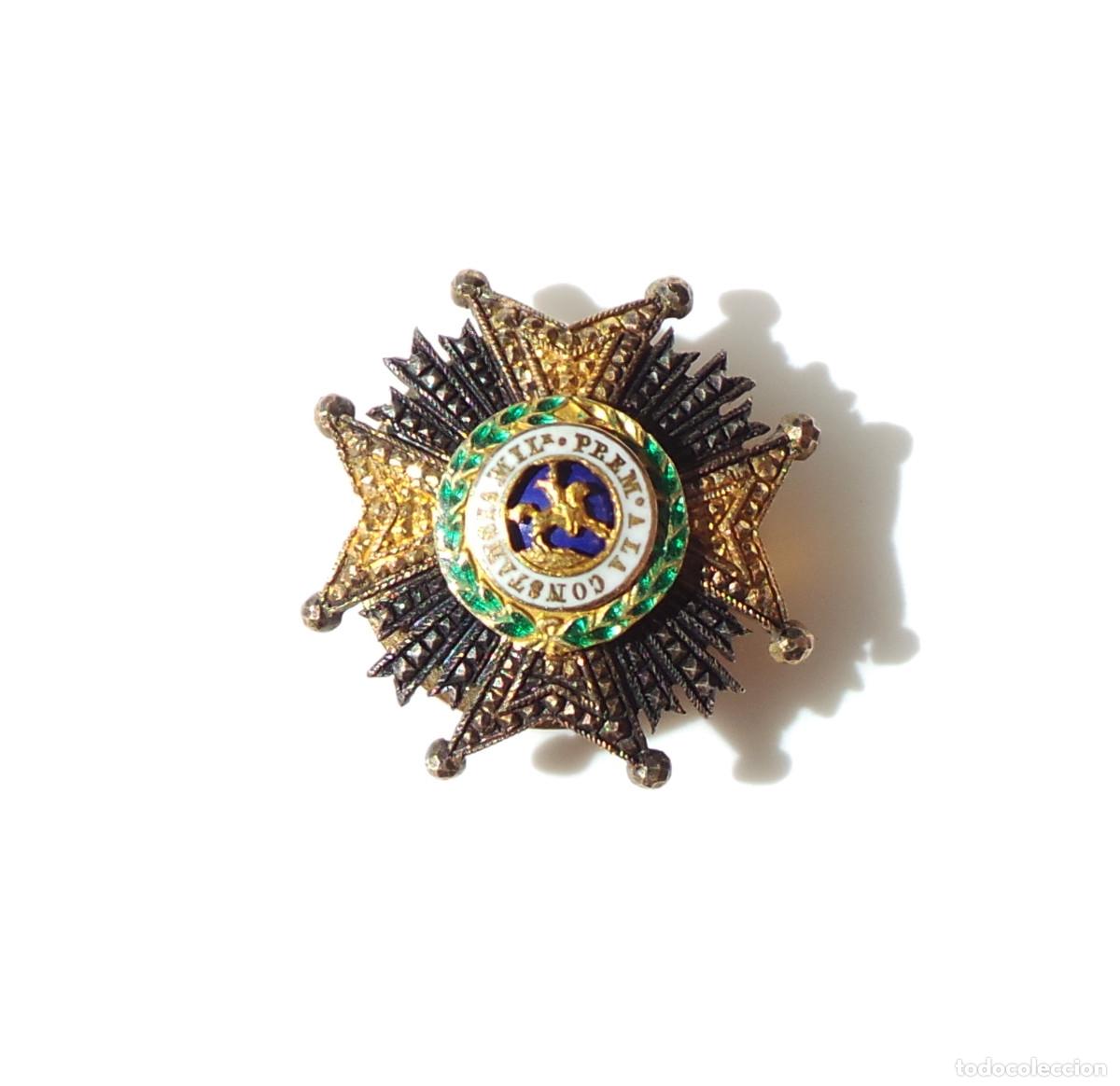 Militaria: MINIATURA PLACA DE LA REAL Y MILITAR ORDEN DE SAN HERMENEGILDO. PLATA Y ORO. PARTE TRASERA ENTERA DE