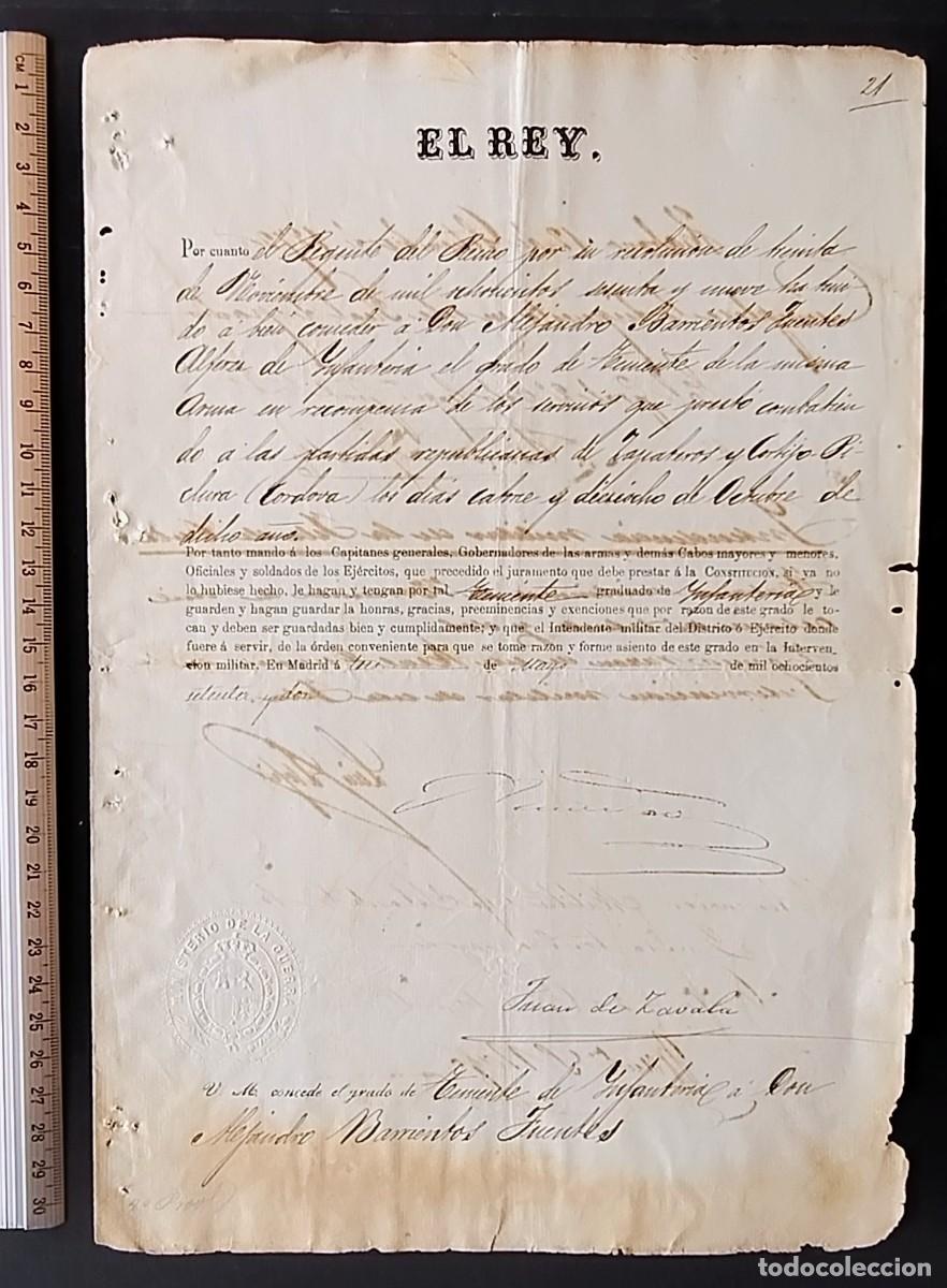Militaria: DIPLOMA ASCENSO A TENIENTE DE INFANTERIA EN CUBA. MAYO 1872