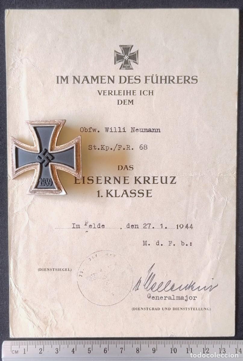 Militaria: ALEMANIA CRUZ DE HIERRO DE I PRIMERA CLASE (REPRODUCCION ) CON SU CONCESION / DIPLOMA ORIGINAL