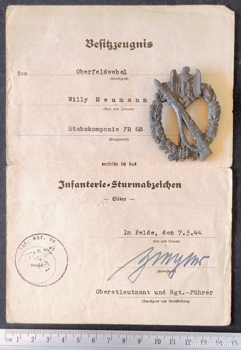 Militaria: ALEMANIA DISTINTIVO ASALTO INFANTERIA CON SU DIPLOMA / CONCESION, TODO ORIGINAL.