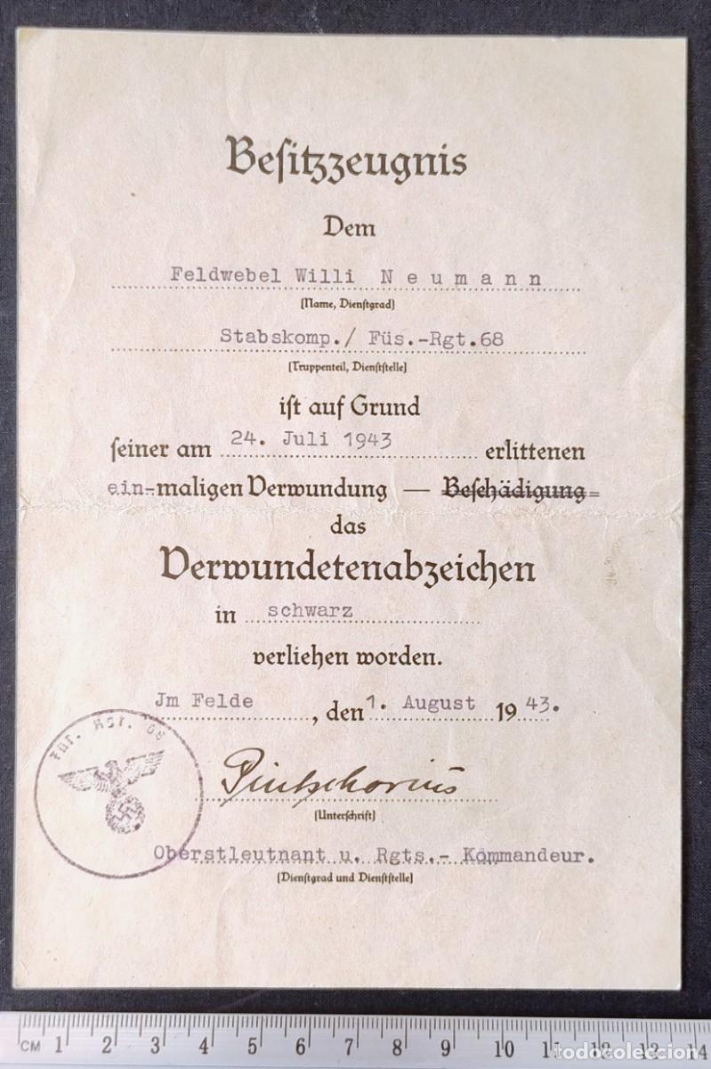 Militaria: ALEMANIA DIPLOMA / CONCESION DISTINTIVO HERIDO EN NEGRO, ORIGINAL