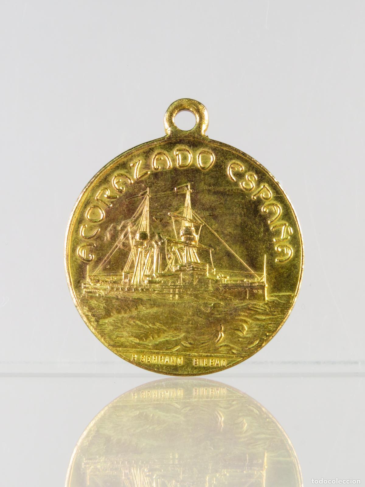 Militaria: Medalla botadura Acorazado Espa&ntilde;a Ferrol B Serrano Bilbao 1912 metal dorado PP S XX