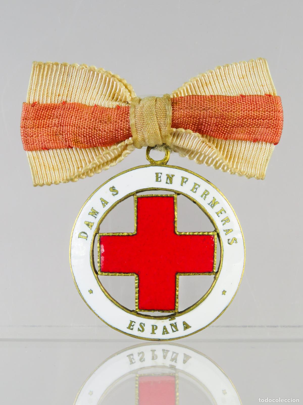 Militaria: Medalla Damas Enfermeras Espa&ntilde;a Cruz Roja &eacute;poca Alfonso XIII metal esmalte lazo