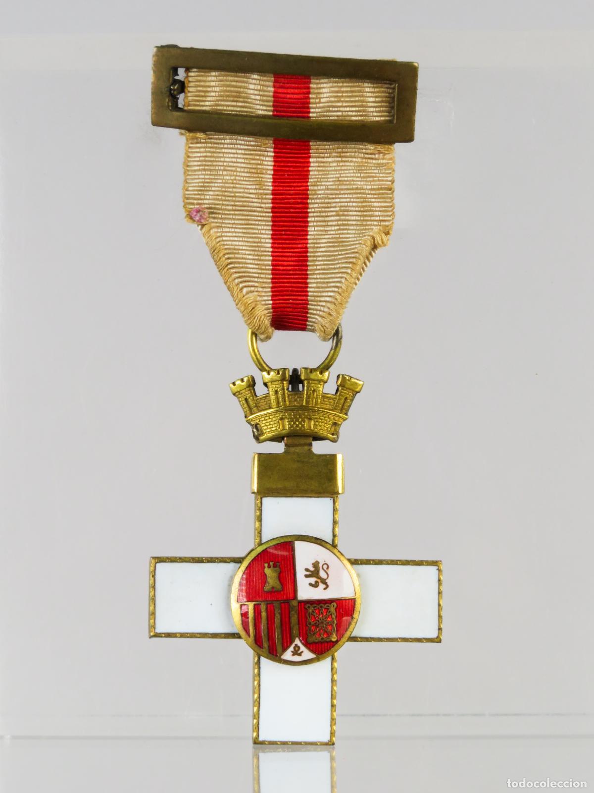 Militaria: Medalla M&eacute;rito Militar Cruz distintivo blanco &eacute;poca Segunda Rep&uacute;blica metal esmalte cinta pasador