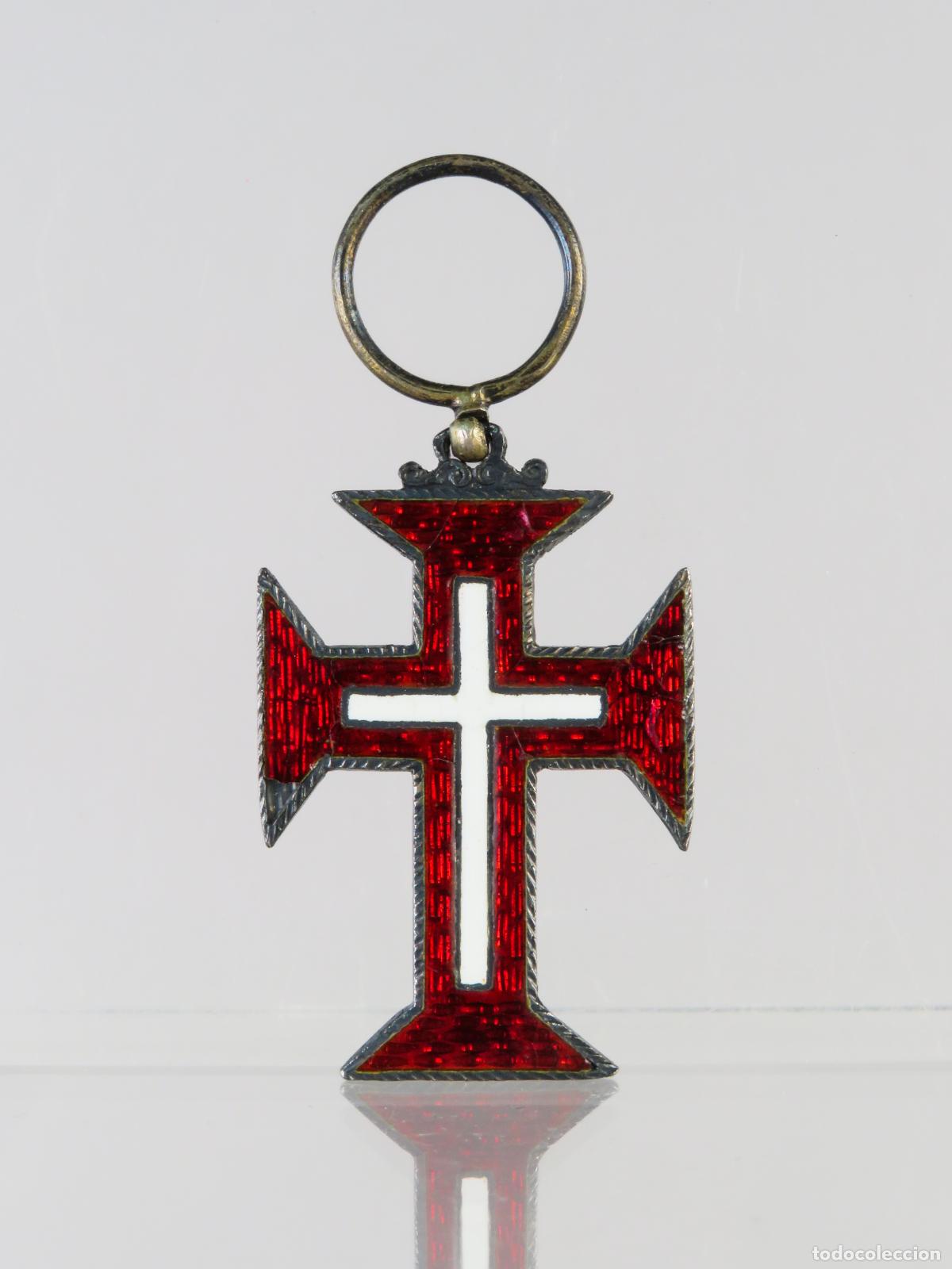 Militaria: Miniatura Cruz Orden Cristo Portugal metal dorado y esmalte primera mitad S XX