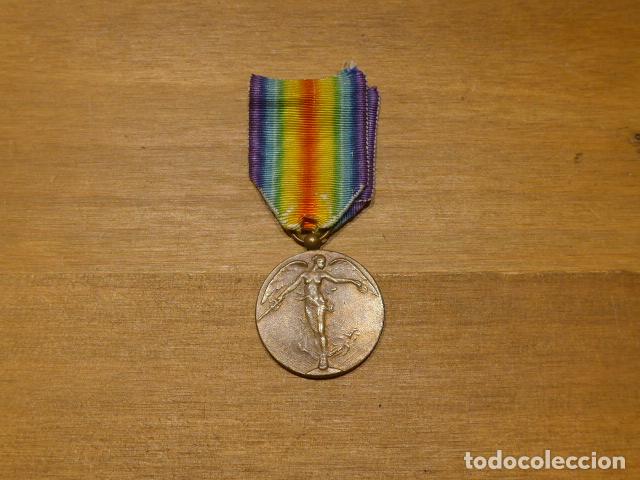 Militaria: Antigua medalla belga de la Victoria interaliada, original, I Guerra Mundial. Belgica.
