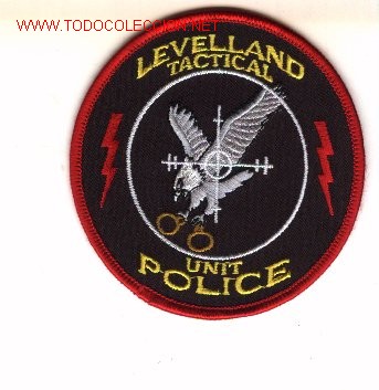 Militaria: Parche bordado de unidad especial de policia, USA.  LEVELLAND.