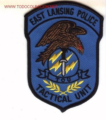 Militaria: Parche bordado de unidad especial de policia, USA.  EAST LANSING.