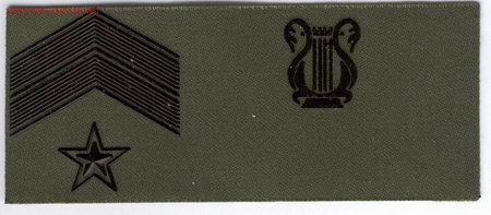 Militaria: PARCHE EMBLEMA TIRA DE PECHO VERDE SUBOFICIAL MAYOR M&Uacute;SICA.