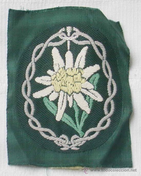 Militaria: Insignia de tela Edelweis, de las unidades de alta monta&ntilde;a, original alem&aacute;n 2 GM