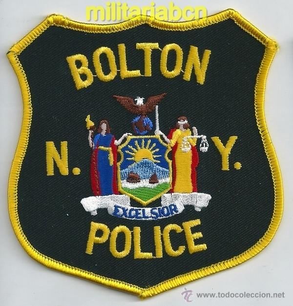 Militaria: Insignia de tela de Polic&iacute;a de los Estados Unidos. Bolton Polce. N.Y.