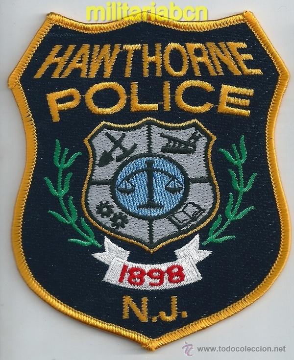 Militaria: Insignia de tela de Polic&iacute;a de los Estados Unidos. Hawthorne Police. N.Y.