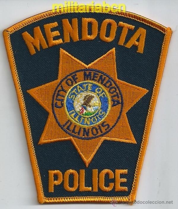 Militaria: Insignia de tela de Polic&iacute;a de los Estados Unidos. Mendota Police.