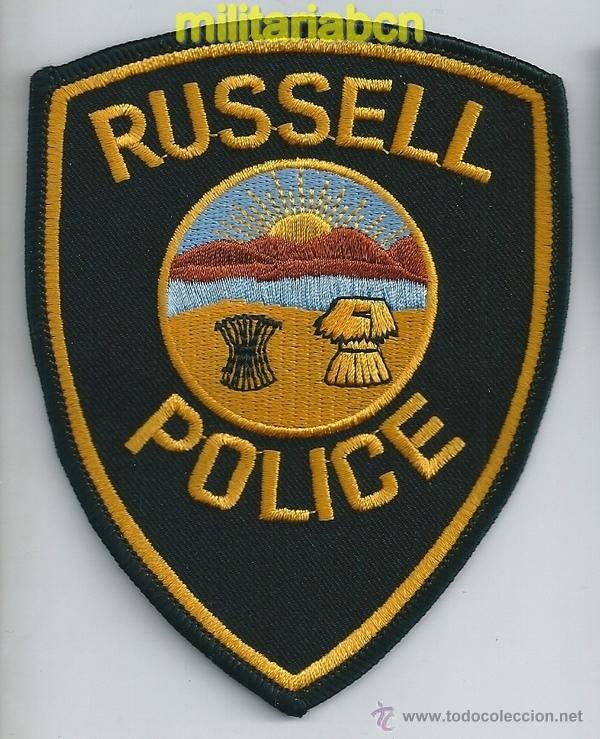 Militaria: Insignia de tela de Polic&iacute;a de los Estados Unidos. Russell Police.