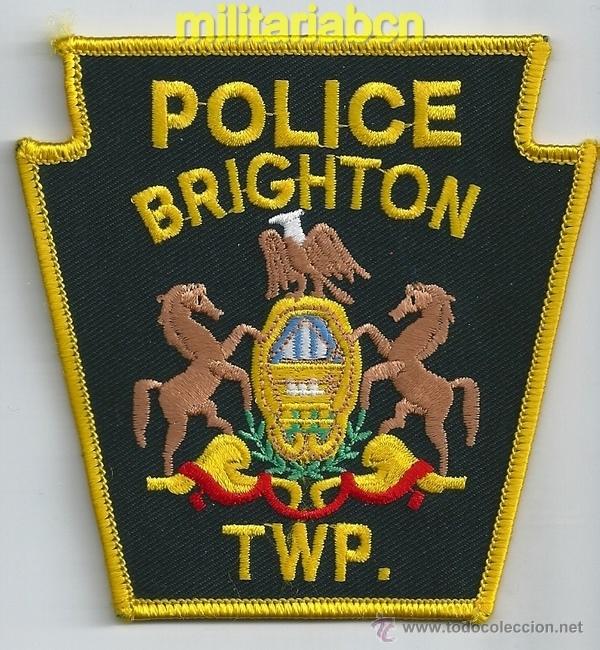 Militaria: Insignia de tela de Polic&iacute;a de los Estados Unidos. Police Brighton.