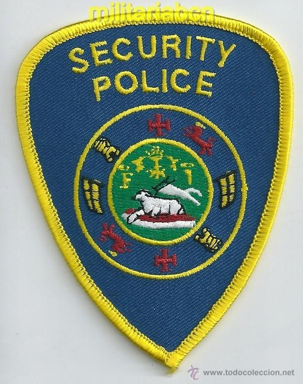Militaria: Insignia de tela de Polic&iacute;a de los Estados Unidos. Security Police.