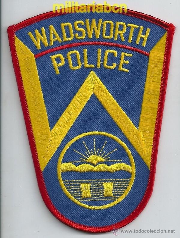 Militaria: Insignia de tela de Polic&iacute;a de los Estados Unidos. Wadsworth Police.