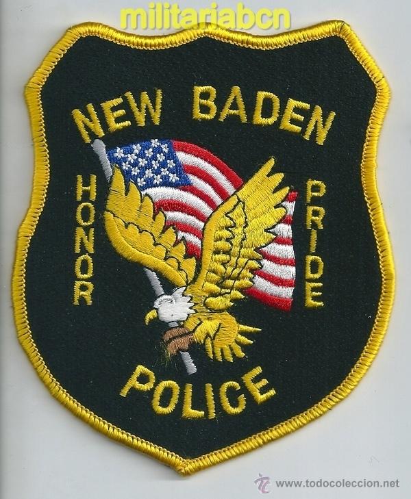 Militaria: Insignia de tela de Polic&iacute;a de los Estados Unidos. New Baden Police.